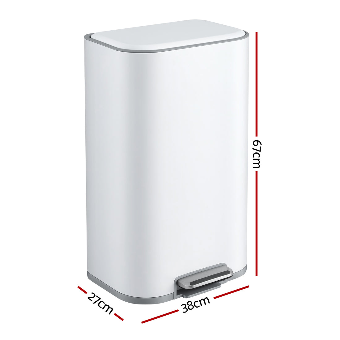 Cefito Kitchen Trash Can 40L Pedal Bins Rubbish Bin Steel with Soft Close Lid, Removable Inner Bucket, Rectangular Garbage Can Recycling Bin, White-Home &amp; Garden > Kitchen Bins > Pedal Bins-PEROZ Accessories