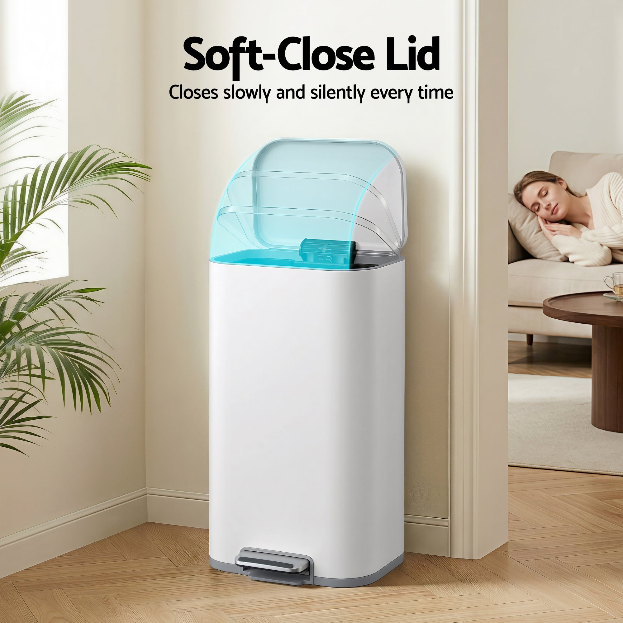 Cefito Kitchen Trash Can 40L Pedal Bins Rubbish Bin Steel with Soft Close Lid, Removable Inner Bucket, Rectangular Garbage Can Recycling Bin, White-Home &amp; Garden > Kitchen Bins > Pedal Bins-PEROZ Accessories