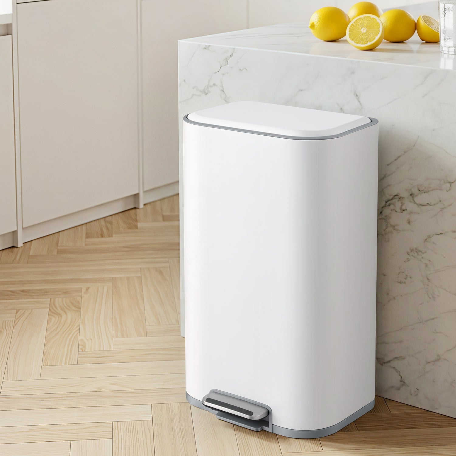 Cefito Kitchen Trash Can 40L Pedal Bins Rubbish Bin Steel with Soft Close Lid, Removable Inner Bucket, Rectangular Garbage Can Recycling Bin, White-Home &amp; Garden > Kitchen Bins > Pedal Bins-PEROZ Accessories