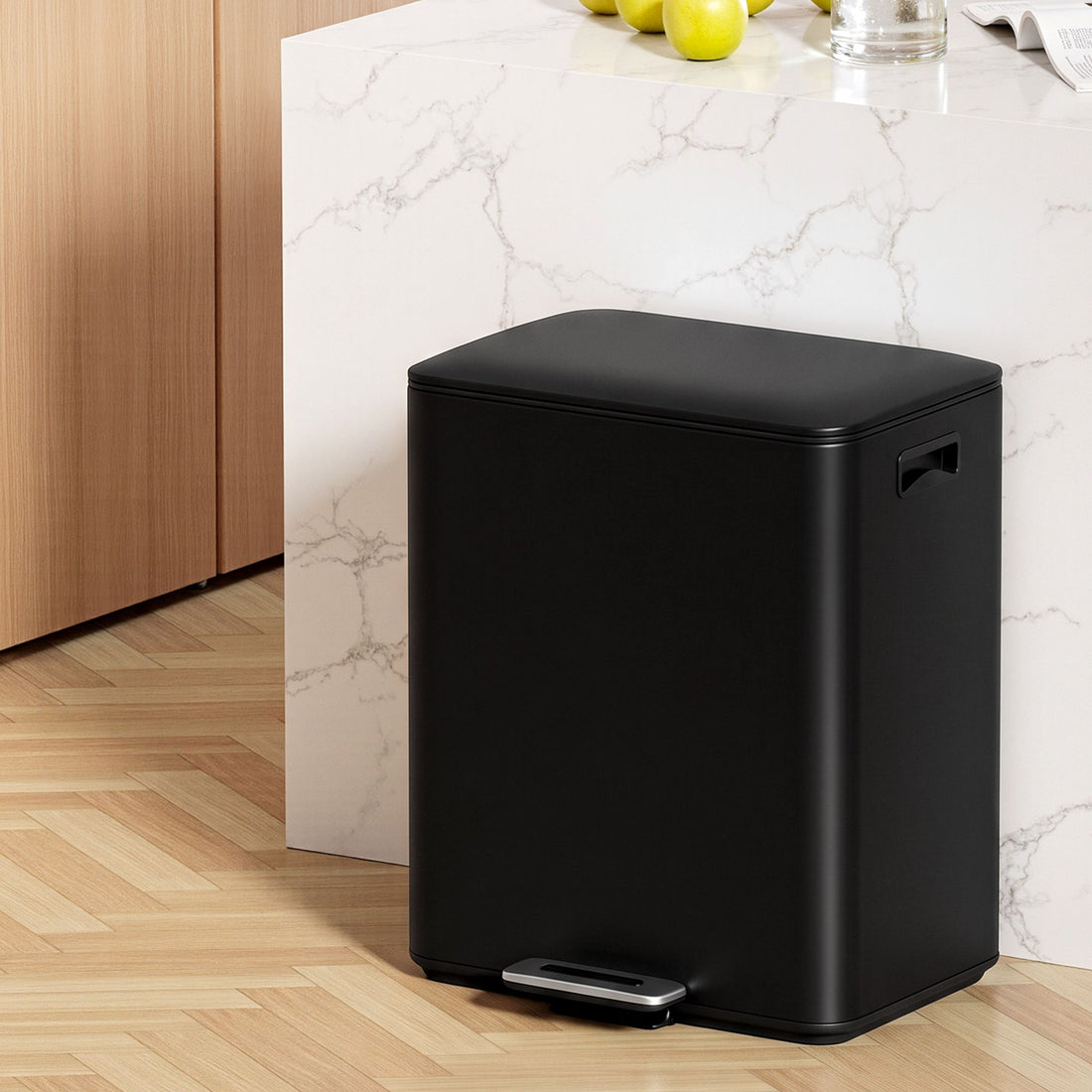 Cefito Pedal Bins Rubbish Bin Dual Compartment Waste Recycle Dustbins 40L Black-Home &amp; Garden > Kitchen Bins > Pedal Bins-PEROZ Accessories