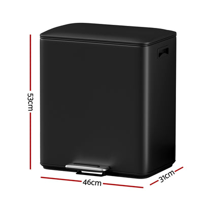 Cefito Pedal Bins Rubbish Bin Dual Compartment Waste Recycle Dustbins 40L Black-Home &amp; Garden &gt; Kitchen Bins &gt; Pedal Bins-PEROZ Accessories
