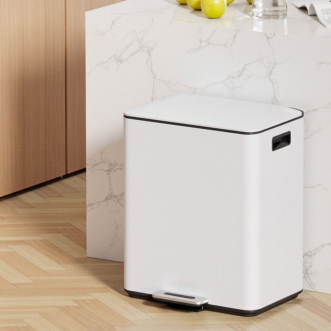 Cefito Pedal Bins Rubbish Bin Dual Compartment Waste Recycle Dustbins 40L White-Home &amp; Garden > Kitchen Bins > Pedal Bins-PEROZ Accessories