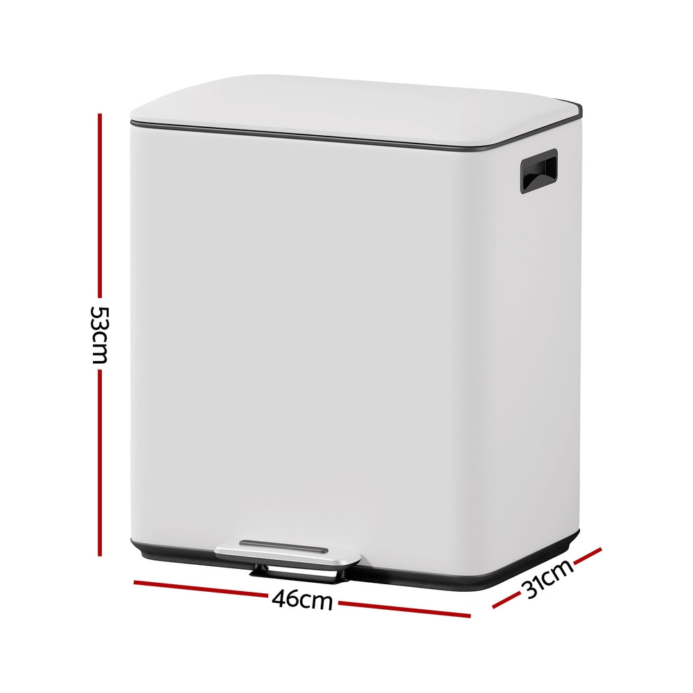 Cefito Pedal Bins Rubbish Bin Dual Compartment Waste Recycle Dustbins 40L White-Home &amp; Garden &gt; Kitchen Bins &gt; Pedal Bins-PEROZ Accessories