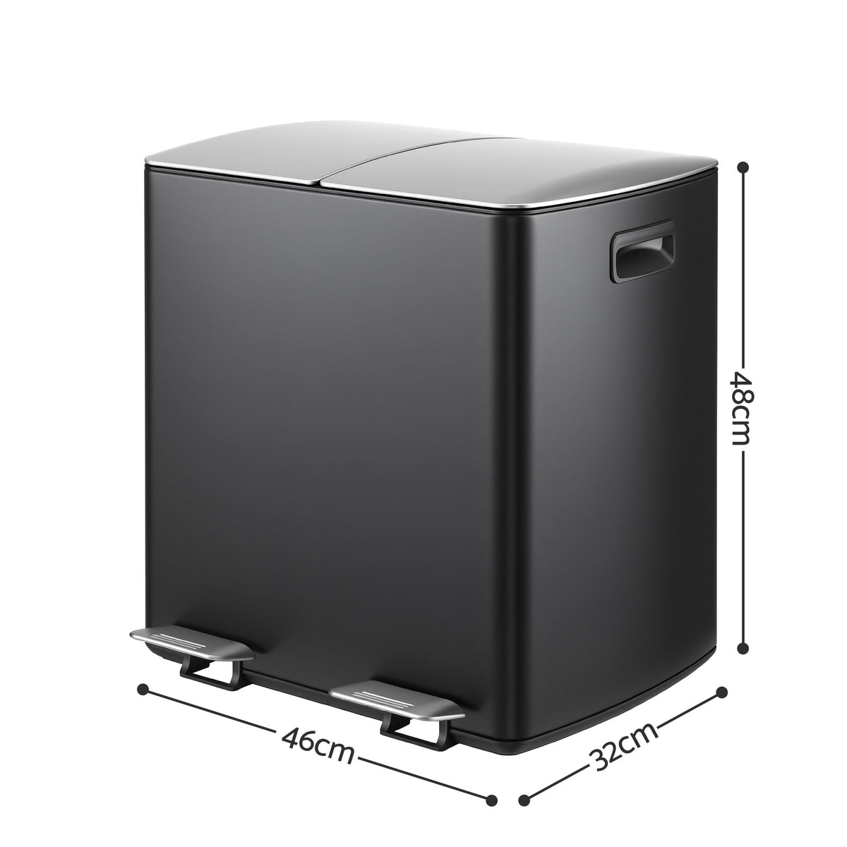 Cefito Pedal Bins Rubbish Bin Dual Compartment Waste Recycle Dustbins 40L Black-Home &amp; Garden > Kitchen Bins > Pedal Bins-PEROZ Accessories