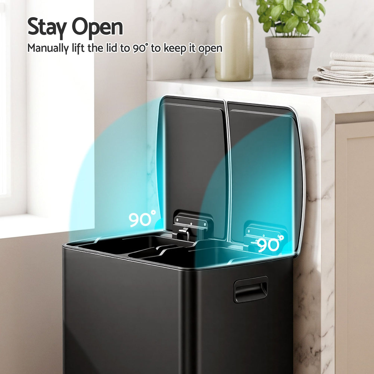 Cefito Pedal Bins Rubbish Bin Dual Compartment Waste Recycle Dustbins 40L Black-Home &amp; Garden > Kitchen Bins > Pedal Bins-PEROZ Accessories