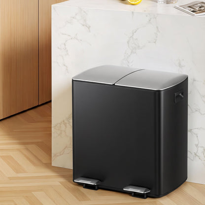 Cefito Pedal Bins Rubbish Bin Dual Compartment Waste Recycle Dustbins 40L Black-Home &amp; Garden > Kitchen Bins > Pedal Bins-PEROZ Accessories