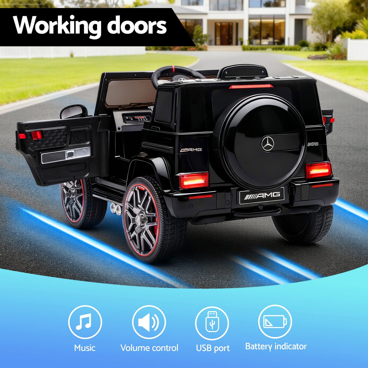 Kids Electric Ride On Car G63 Toy Cars Remote Control Black-Baby &amp; Kids > Ride On Cars, Go-karts &amp; Bikes > Ride On Cars-PEROZ Accessories