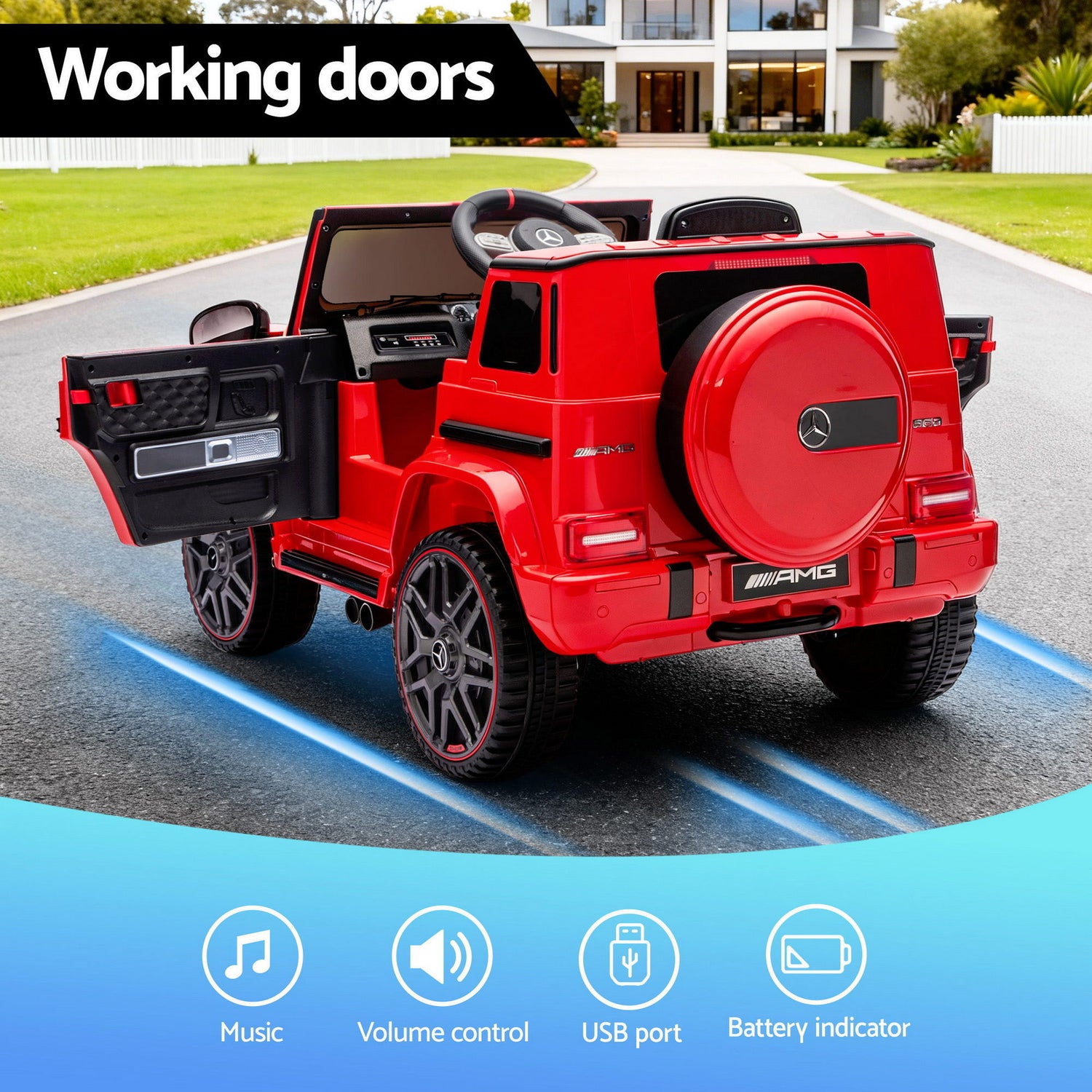 Kids Electric Ride On Car G63 Toy Cars Remote Control Red-Baby &amp; Kids > Ride On Cars, Go-karts &amp; Bikes > Ride On Cars-PEROZ Accessories