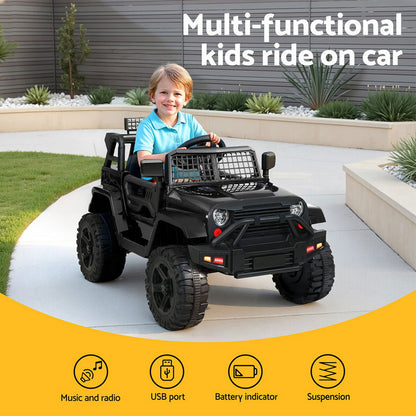 Rigo Kids Electric Ride On Car Jeep Toy Cars Remote 12V Black-Ride on Toys - Cars-PEROZ Accessories