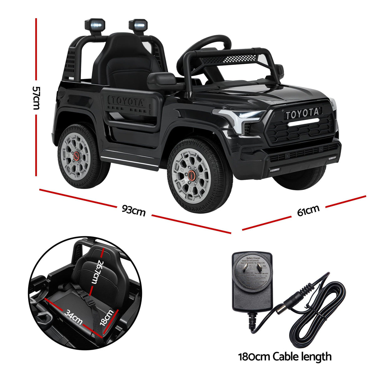 Toyota Ride On Car Kids SUV 12V Remote Control Sequoia TRD Pro Black-Baby &amp; Kids > Ride On Cars, Go-karts &amp; Bikes > Ride On Cars-PEROZ Accessories
