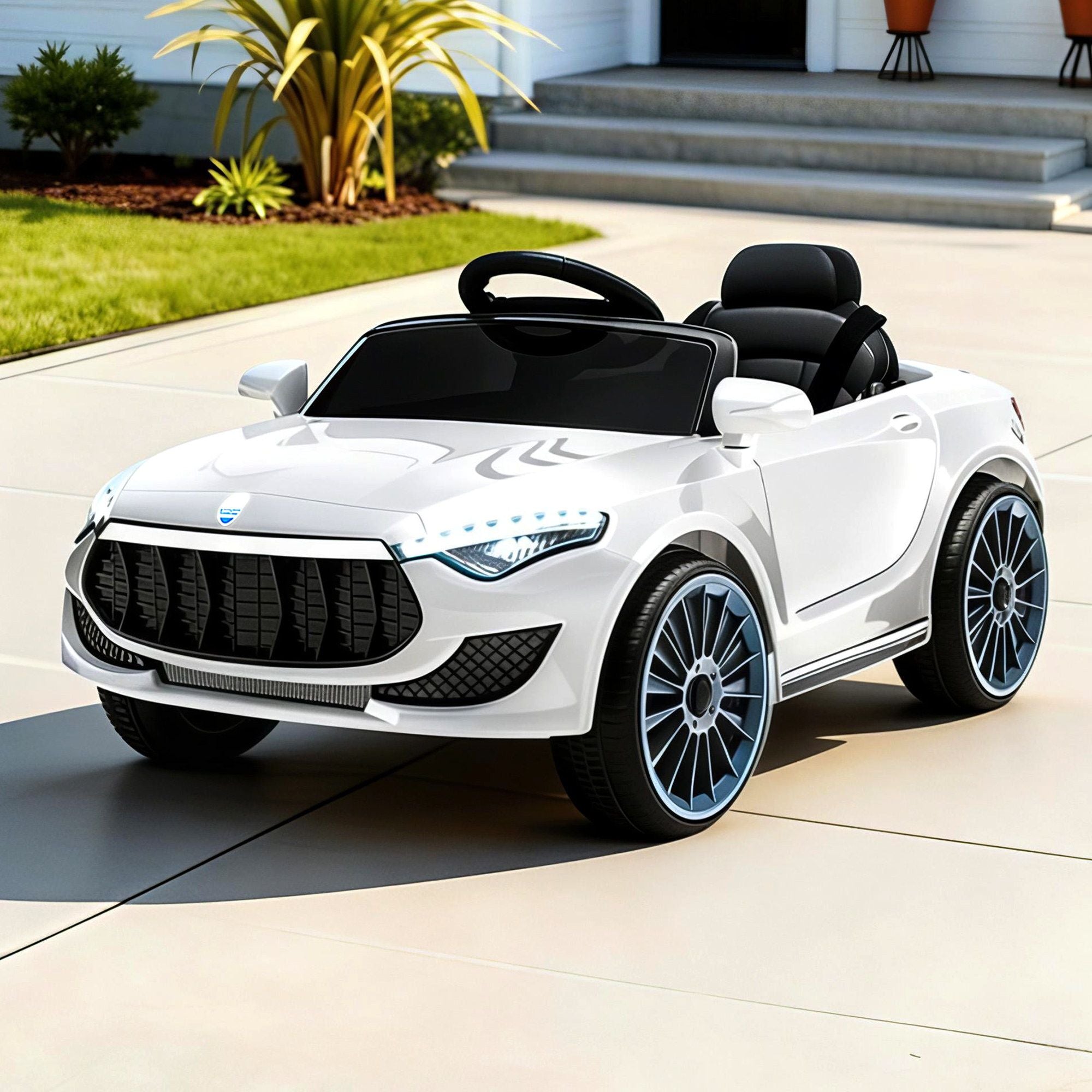 Rigo Kids Electric Ride On Car Cars Music Headlight Remote Control 12V White-Ride on Toys - Cars-PEROZ Accessories