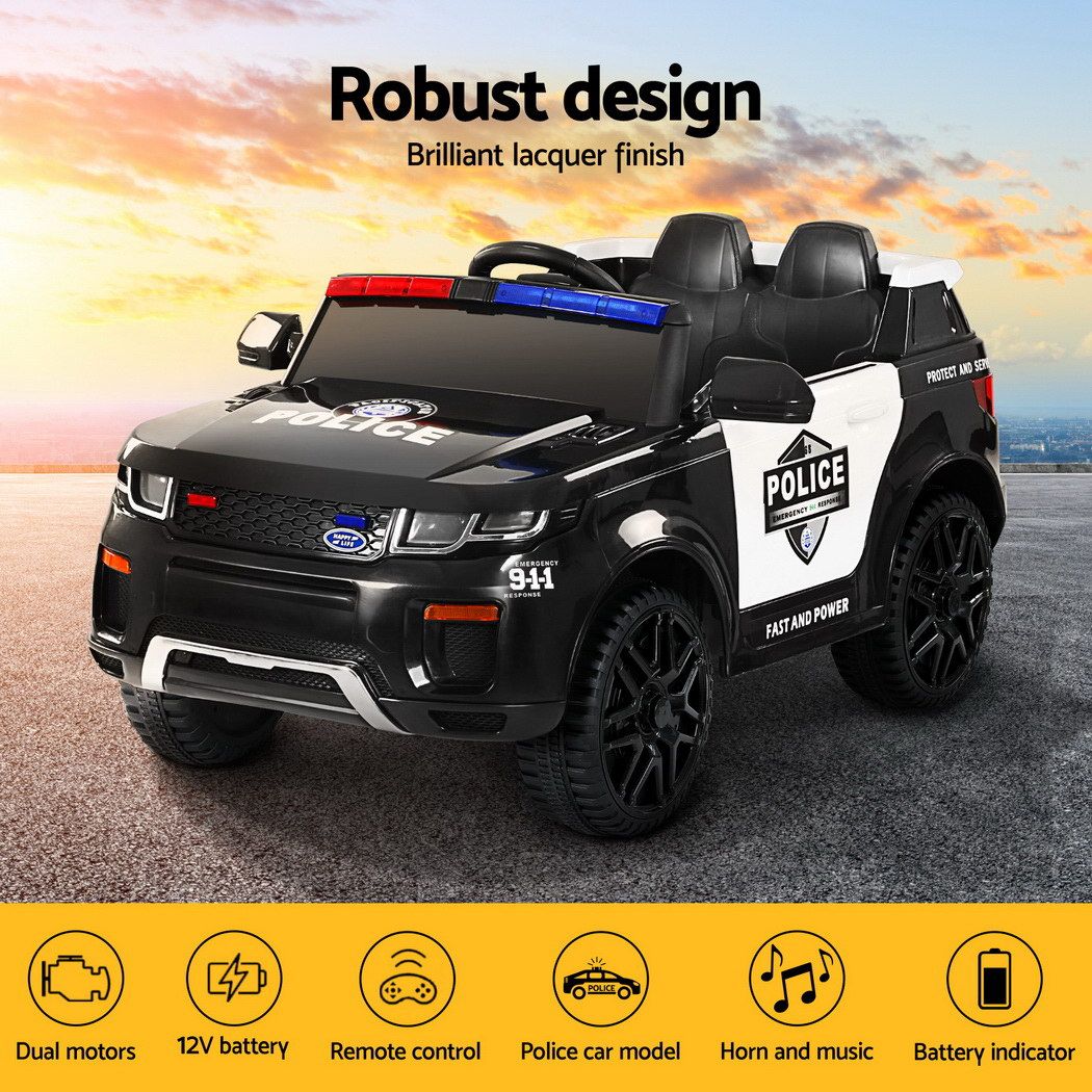 Rigo Kids Electric Ride On Patrol Police Car Horn Music Remote Black-Ride on Toys - Cars-PEROZ Accessories