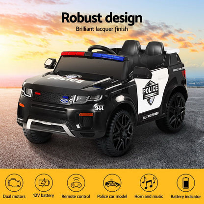 Rigo Kids Electric Ride On Patrol Police Car Horn Music Remote Black-Ride on Toys - Cars-PEROZ Accessories