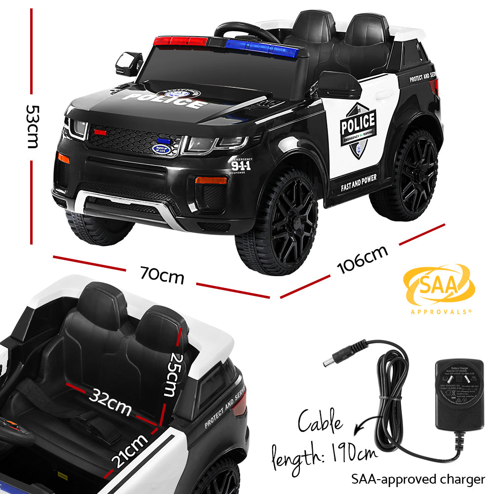 Electric Ride On Car Rigo Kids Patrol Police Ride On Cars Horn Music Remote Black-Ride on Toys - Cars-PEROZ Accessories