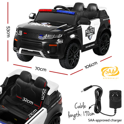 Electric Ride On Car Rigo Kids Patrol Police Ride On Cars Horn Music Remote Black-Ride on Toys - Cars-PEROZ Accessories