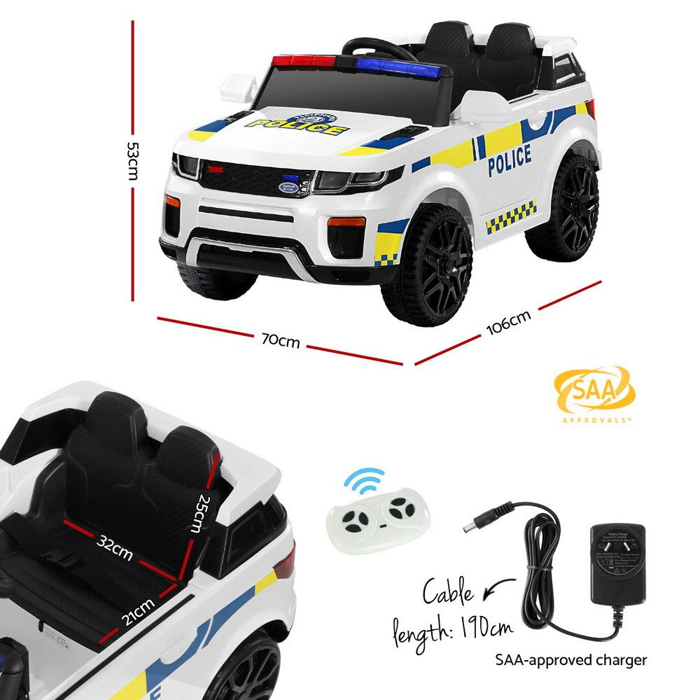 Rigo Kids Electric Ride On Patrol Police Car Horn Music Remote White-Ride on Toys - Cars-PEROZ Accessories