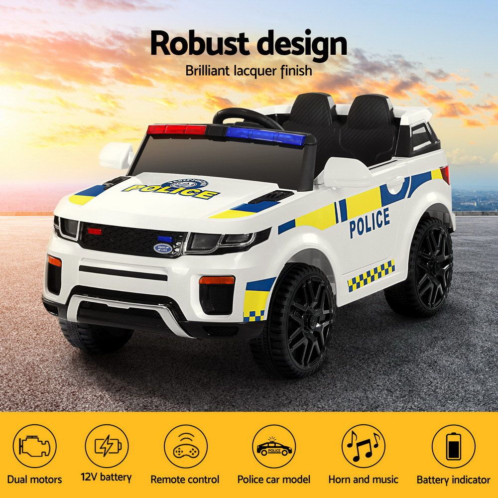 Rigo Kids Electric Ride On Patrol Police Car Horn Music Remote White-Ride on Toys - Cars-PEROZ Accessories