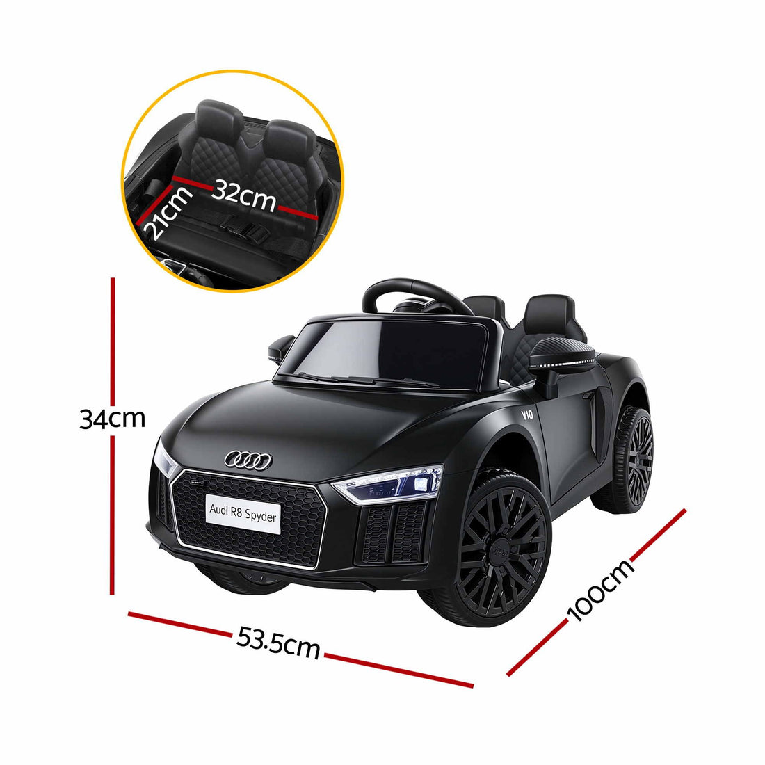 Kids Ride On Car Audi R8 Licensed Sports Electric Toy Cars Black-Ride on Toys - Cars-PEROZ Accessories