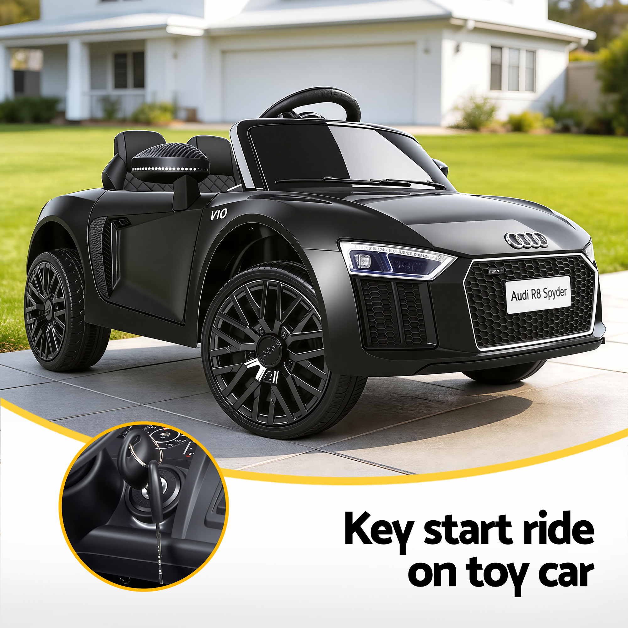 Kids Ride On Car Audi R8 Licensed Sports Electric Toy Cars Black-Ride on Toys - Cars-PEROZ Accessories