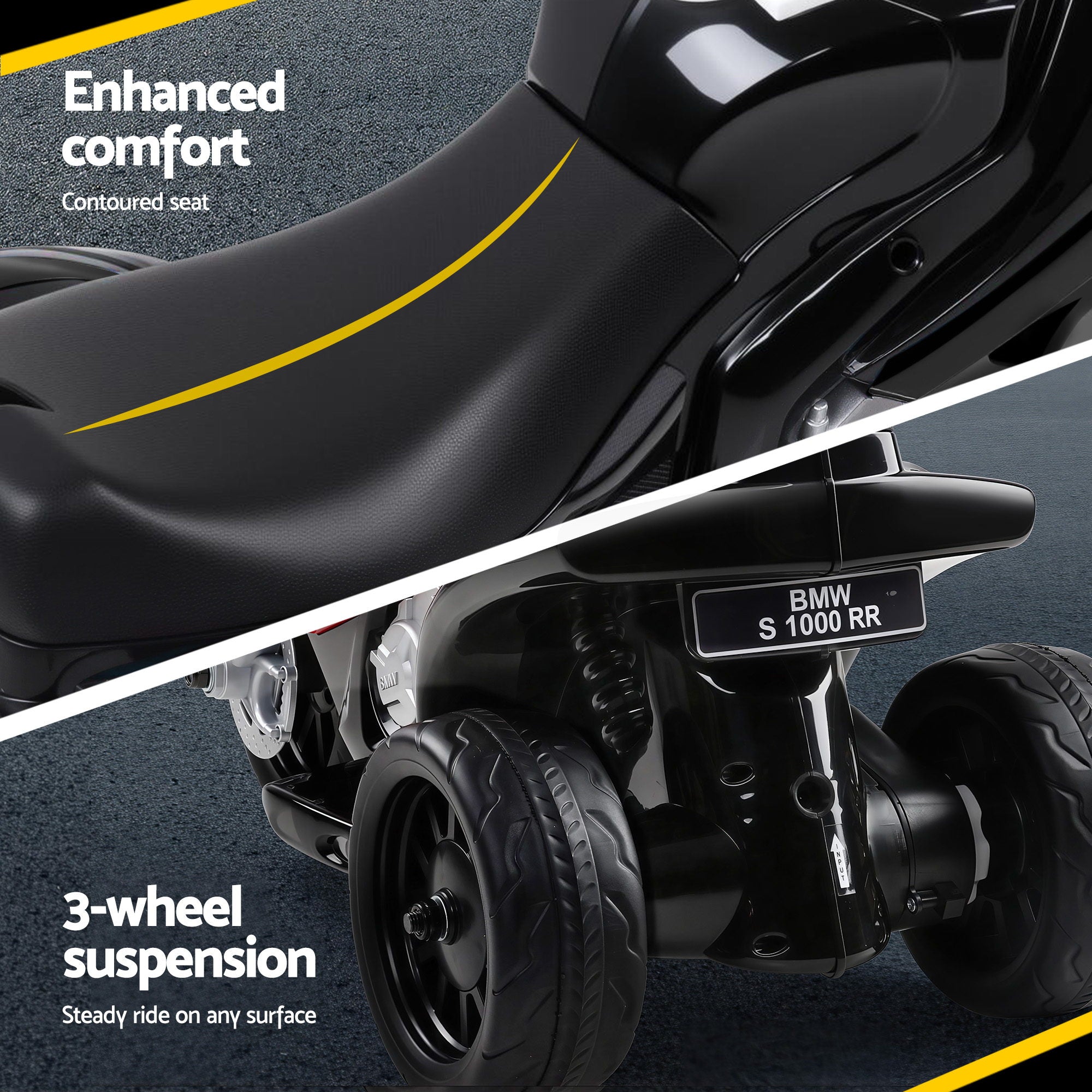 Kids Ride On Car Electric Ride On Cars Motorcycle Motorbike BMW Licensed S1000RR Black-Ride on Toys - Motorbikes-PEROZ Accessories