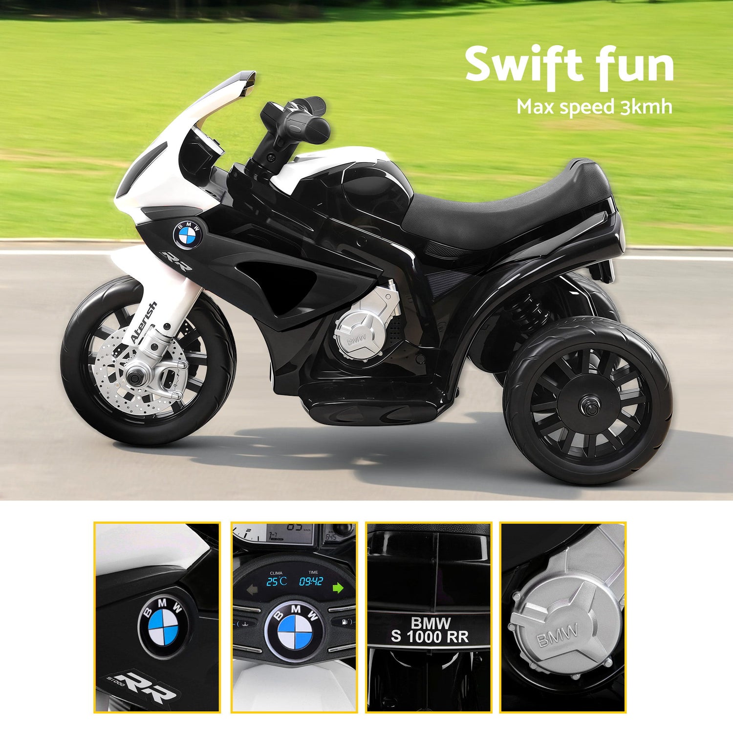 Kids Ride On Car Electric Ride On Cars Motorcycle Motorbike BMW Licensed S1000RR Black-Ride on Toys - Motorbikes-PEROZ Accessories