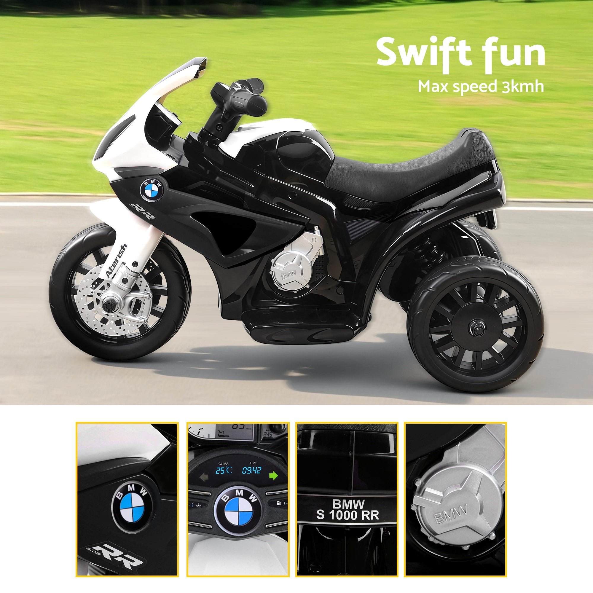 Kids Ride On Car Electric Ride On Cars Motorcycle Motorbike BMW Licensed S1000RR Black-Ride on Toys - Motorbikes-PEROZ Accessories
