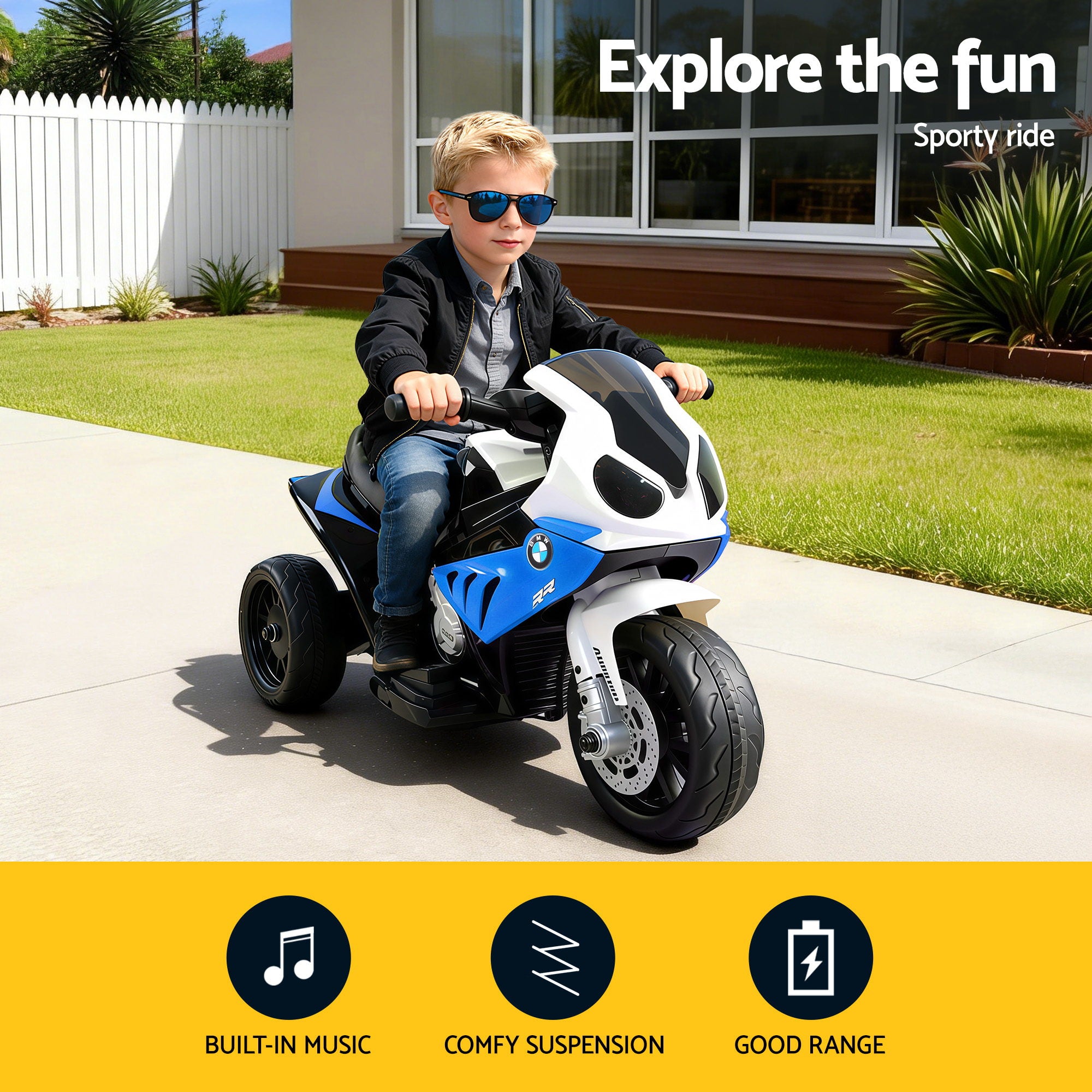 Kids Electric Ride On Car Police Motorcycle Motorbike BMW Licensed S1000RR Blue-Ride on Toys - Motorbikes-PEROZ Accessories