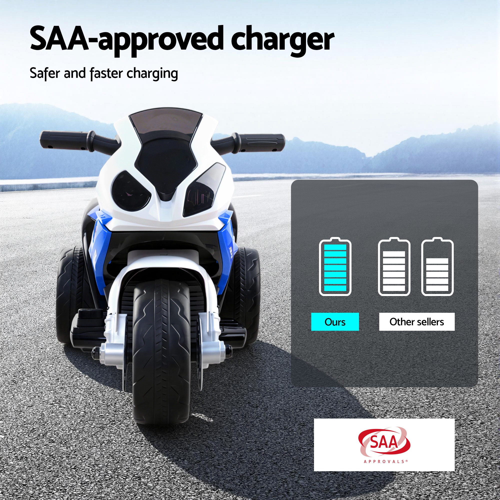 Kids Electric Ride On Car Police Motorcycle Motorbike BMW Licensed S1000RR Blue-Ride on Toys - Motorbikes-PEROZ Accessories