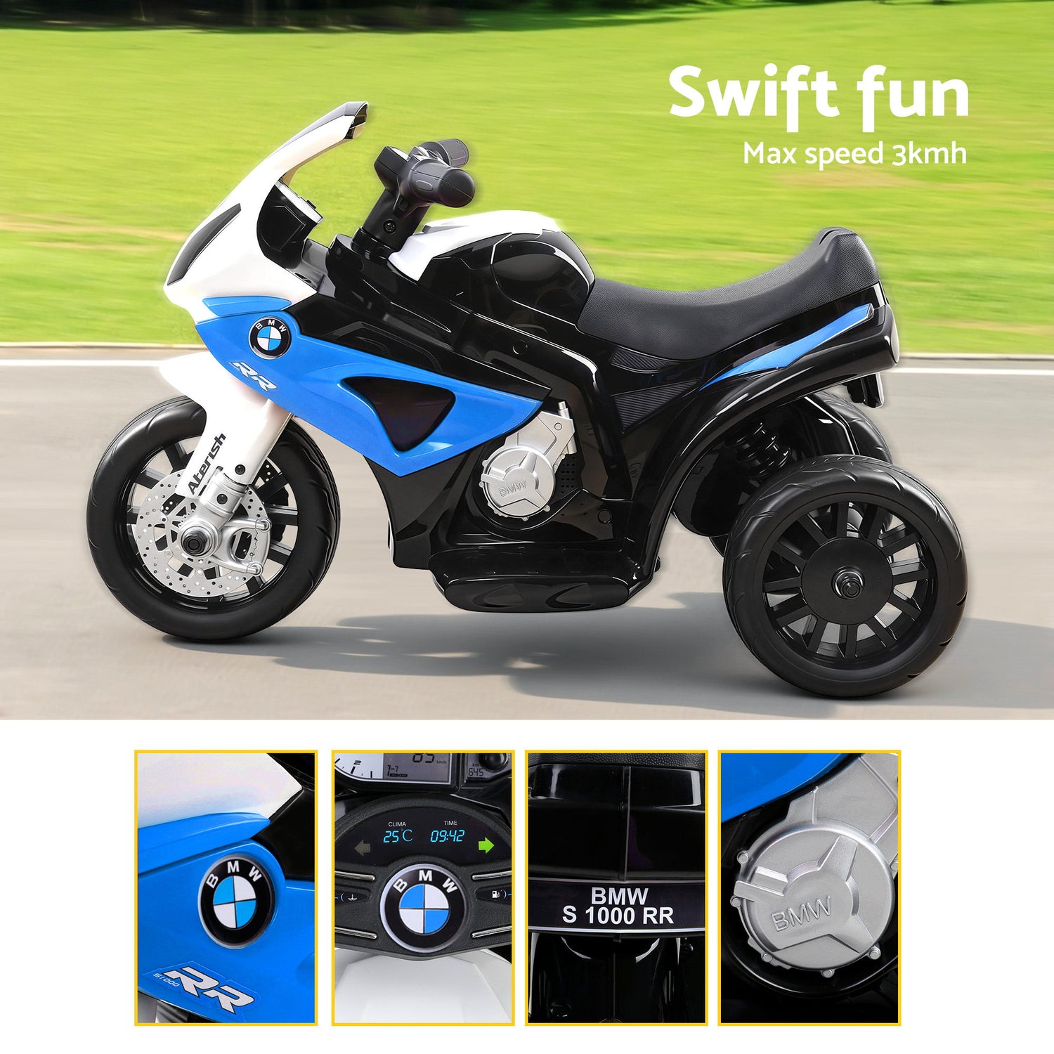 Kids Electric Ride On Car Police Motorcycle Motorbike BMW Licensed S1000RR Blue-Ride on Toys - Motorbikes-PEROZ Accessories