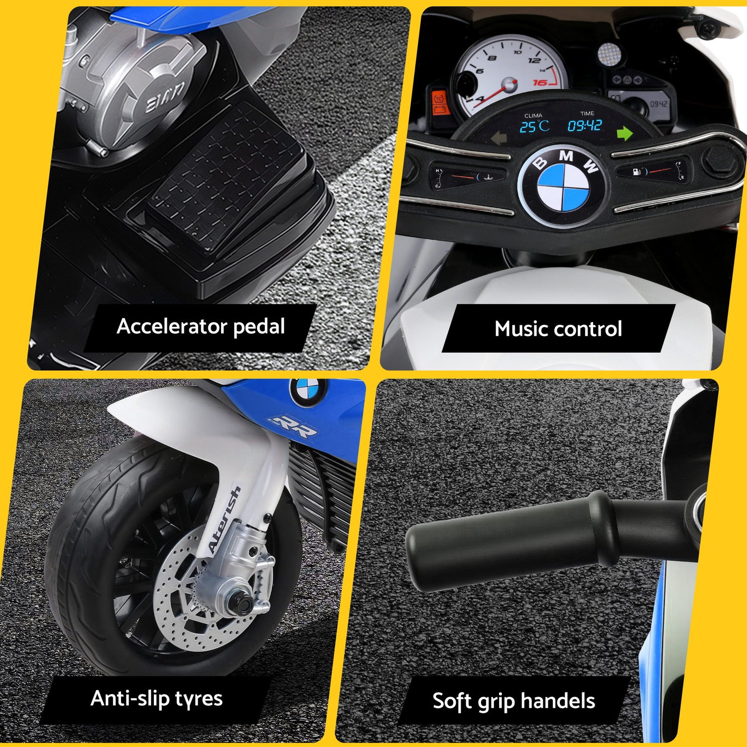 Kids Electric Ride On Car Police Motorcycle Motorbike BMW Licensed S1000RR Blue-Ride on Toys - Motorbikes-PEROZ Accessories
