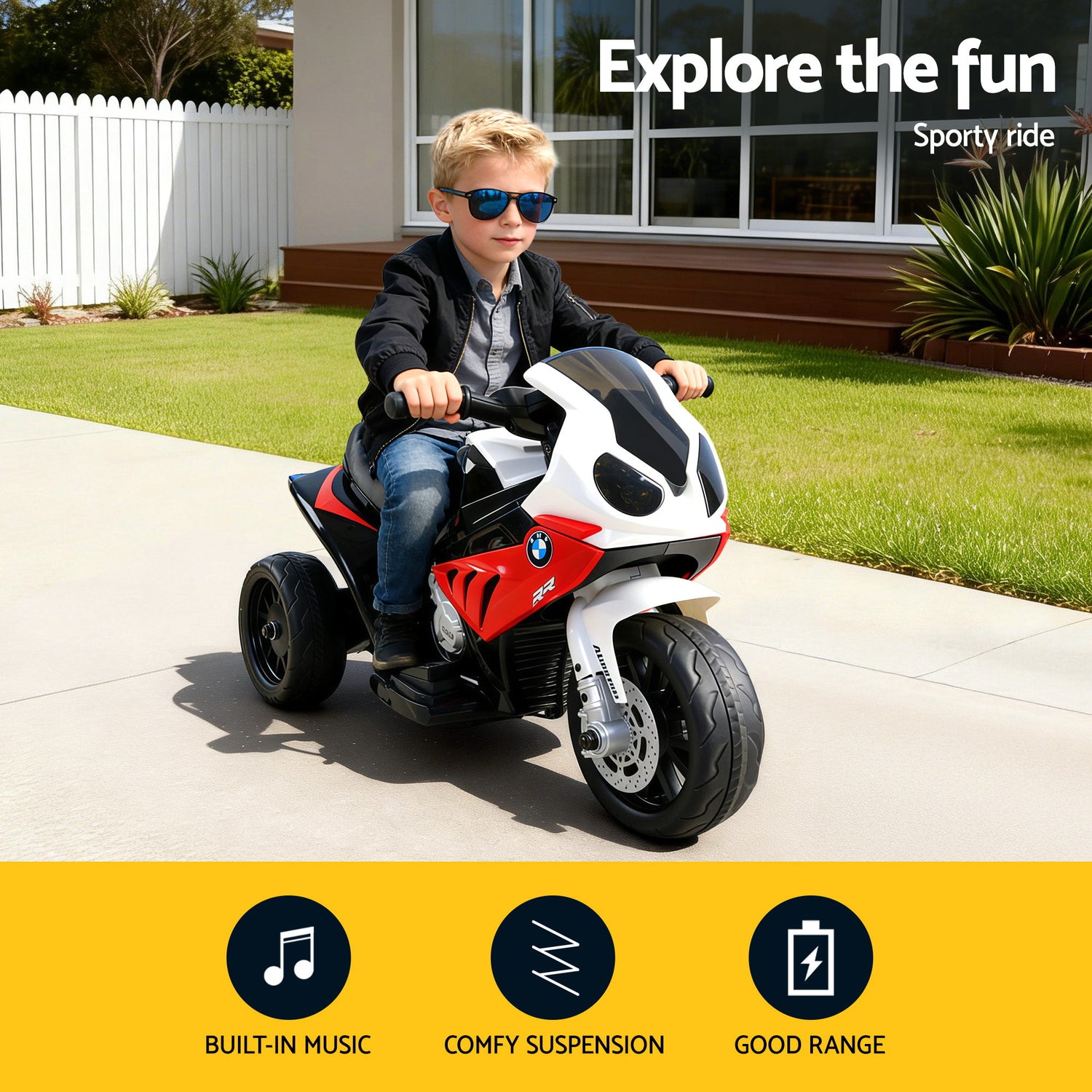 Kids Electric Ride On Car Police Motorcycle Motorbike BMW Licensed S1000RR Red-Ride on Toys - Motorbikes-PEROZ Accessories