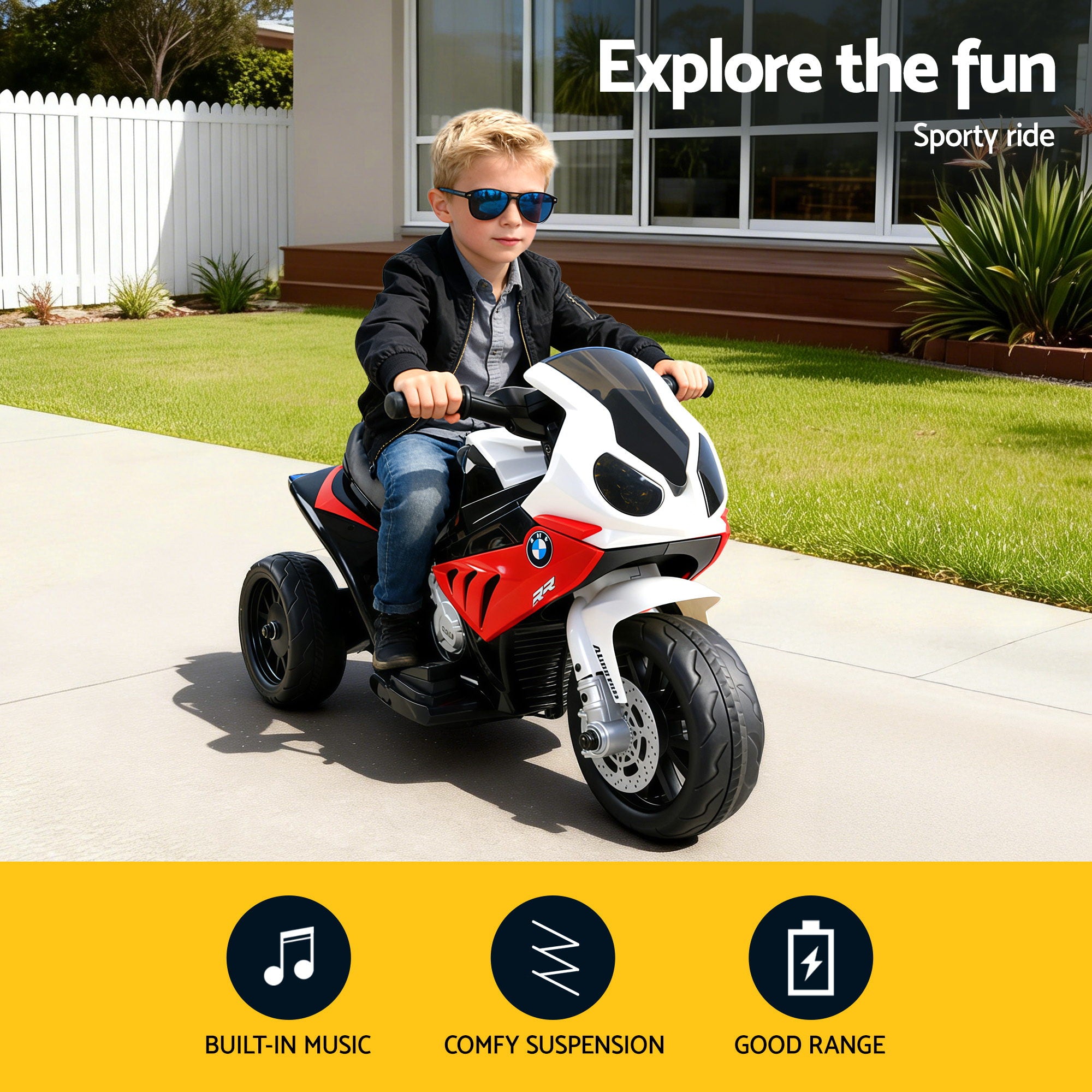 Kids Electric Ride On Car Police Motorcycle Motorbike BMW Licensed S1000RR Red-Ride on Toys - Motorbikes-PEROZ Accessories