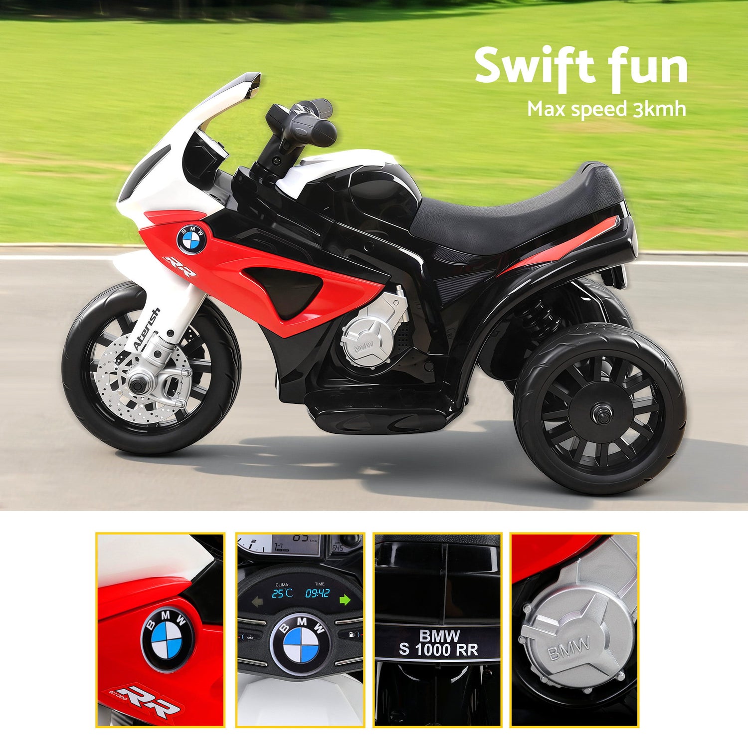 Kids Electric Ride On Car Police Motorcycle Motorbike BMW Licensed S1000RR Red-Ride on Toys - Motorbikes-PEROZ Accessories