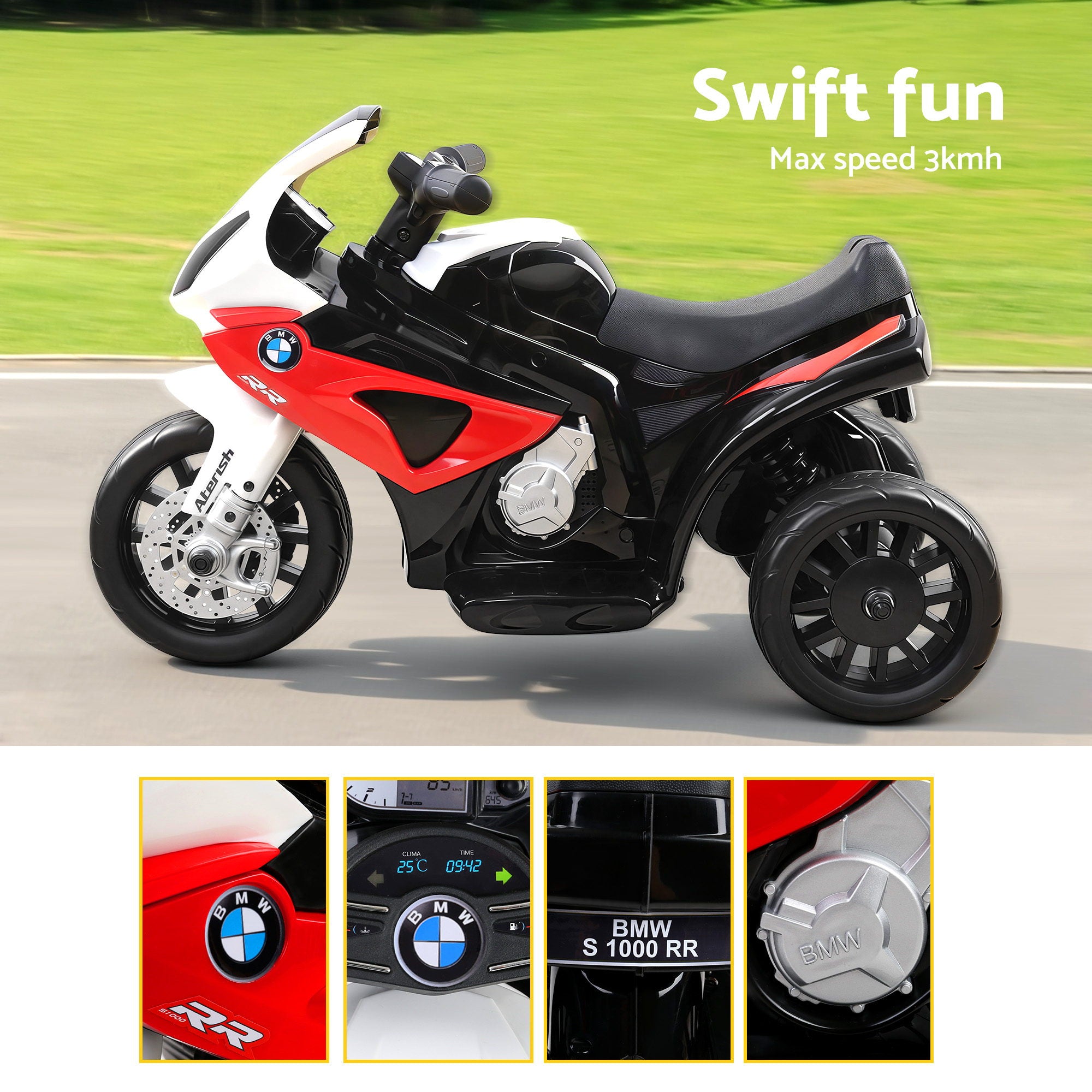 Kids Electric Ride On Car Police Motorcycle Motorbike BMW Licensed S1000RR Red-Ride on Toys - Motorbikes-PEROZ Accessories