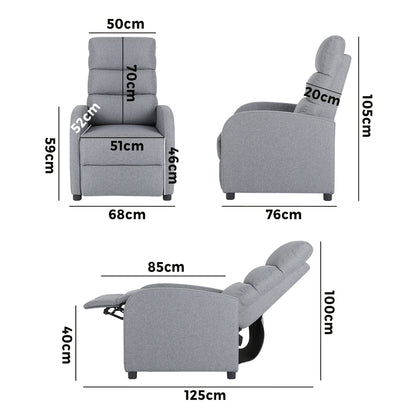 Oikiture Recliner Chair Armchair Adjustable Sofa Lounge Polyester Grey-Recliner Chair-PEROZ Accessories
