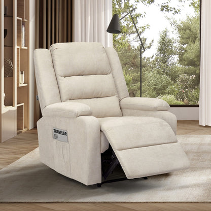 Oikiture Recliner Chair Padded Lounge With Side Pocket Polyester Beige-Recliner Chair-PEROZ Accessories