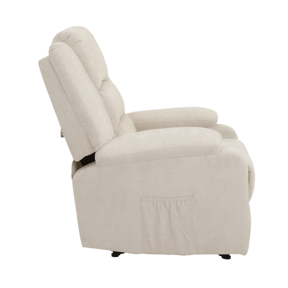 Oikiture Recliner Chair Padded Lounge With Side Pocket Polyester Beige-Recliner Chair-PEROZ Accessories