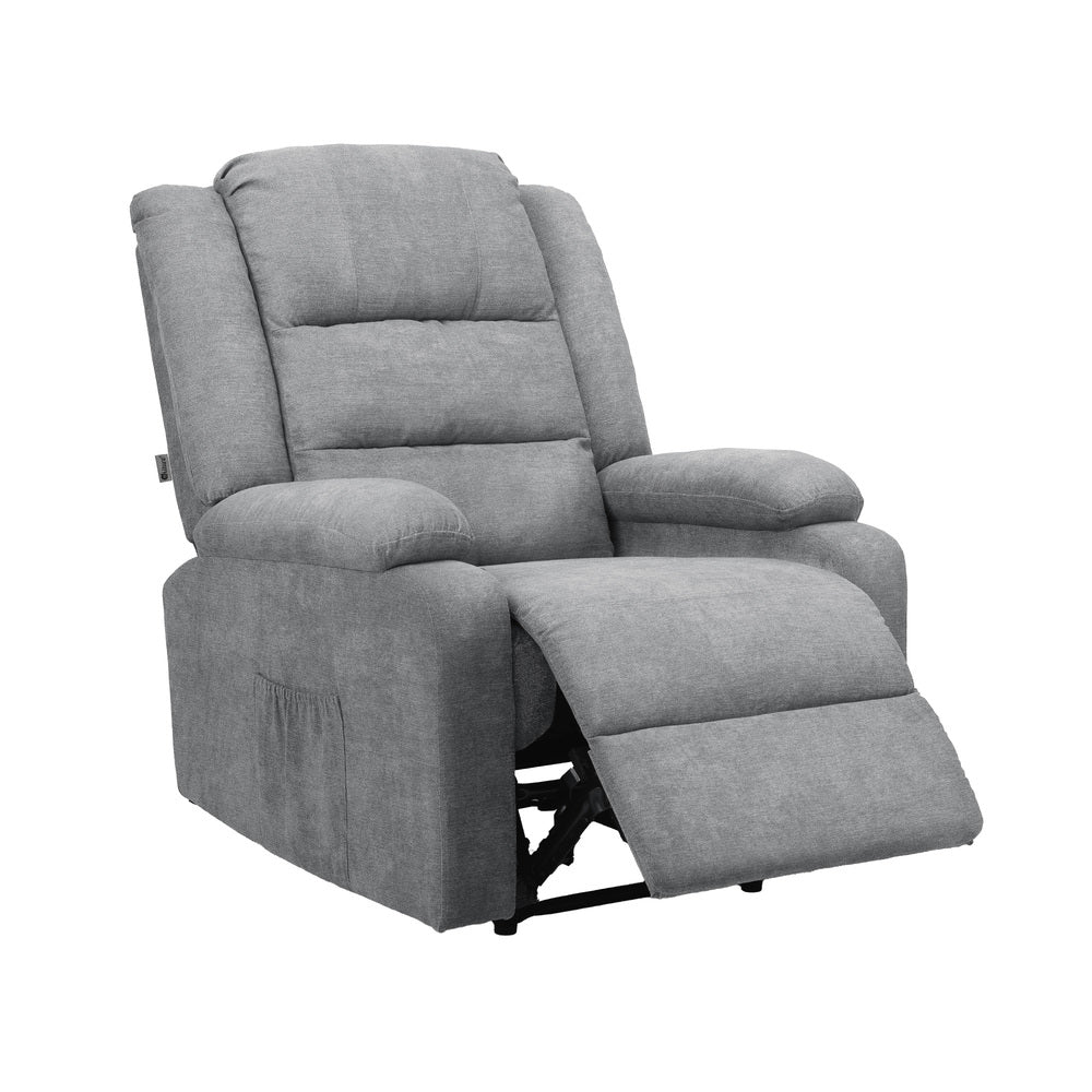 Oikiture Recliner Chair Padded Lounge With Side Pocket Polyester Grey-Recliner Chair-PEROZ Accessories