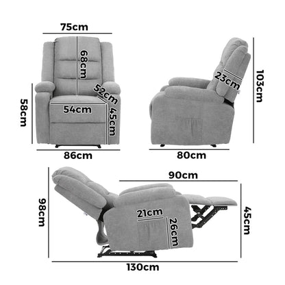 Oikiture Recliner Chair Padded Lounge With Side Pocket Polyester Grey-Recliner Chair-PEROZ Accessories