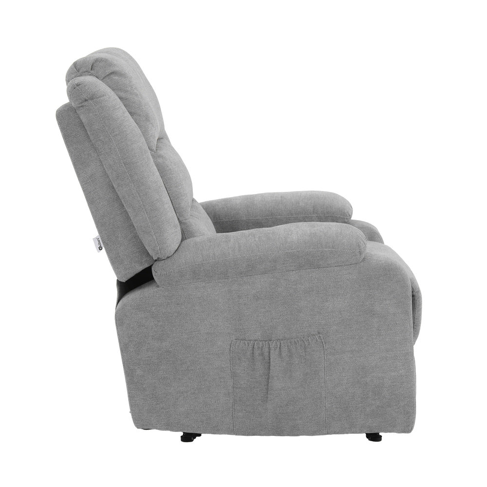 Oikiture Recliner Chair Padded Lounge With Side Pocket Polyester Grey-Recliner Chair-PEROZ Accessories