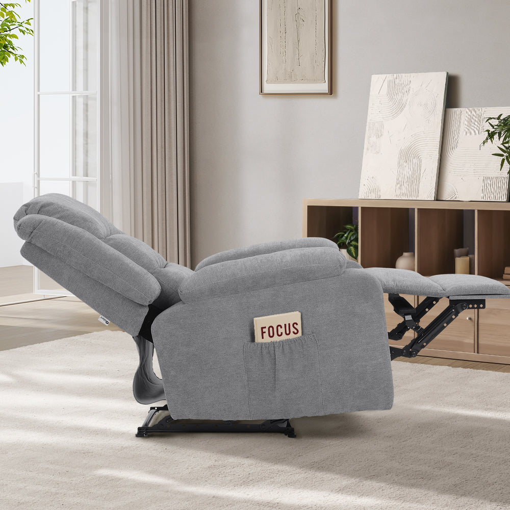 Oikiture Recliner Chair Padded Lounge With Side Pocket Polyester Grey-Recliner Chair-PEROZ Accessories