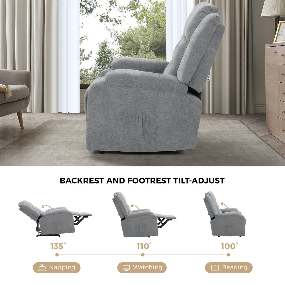 Oikiture Recliner Chair Padded Lounge With Side Pocket Polyester Grey-Recliner Chair-PEROZ Accessories