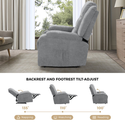 Oikiture Recliner Chair Padded Lounge With Side Pocket Polyester Grey-Recliner Chair-PEROZ Accessories