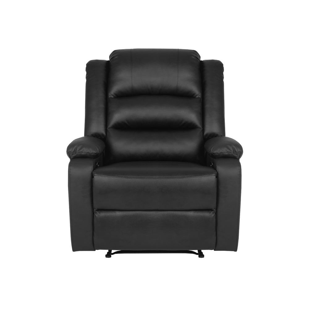 Oikiture Recliner Chair Armchair with Side Pocket Leather Black-Recliner Chair-PEROZ Accessories
