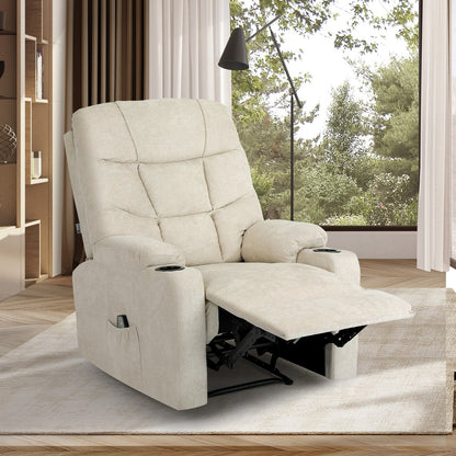 Oikiture Recliner Chair Electric Massage Chairs Heated Polyester Beige-Recliner Chair-PEROZ Accessories