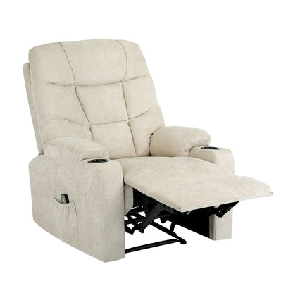 Oikiture Recliner Chair Electric Massage Chairs Heated Polyester Beige-Recliner Chair-PEROZ Accessories