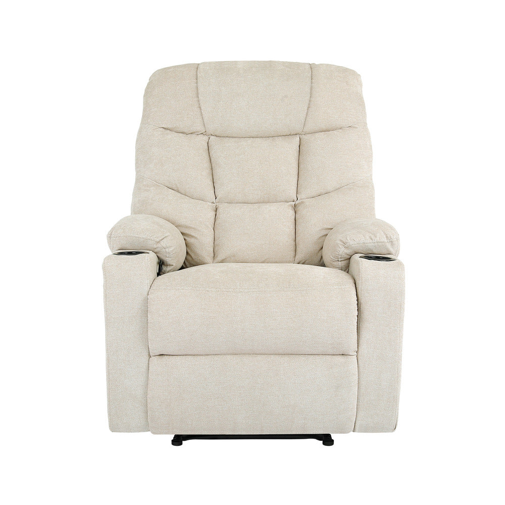 Oikiture Recliner Chair Electric Massage Chairs Heated Polyester Beige-Recliner Chair-PEROZ Accessories