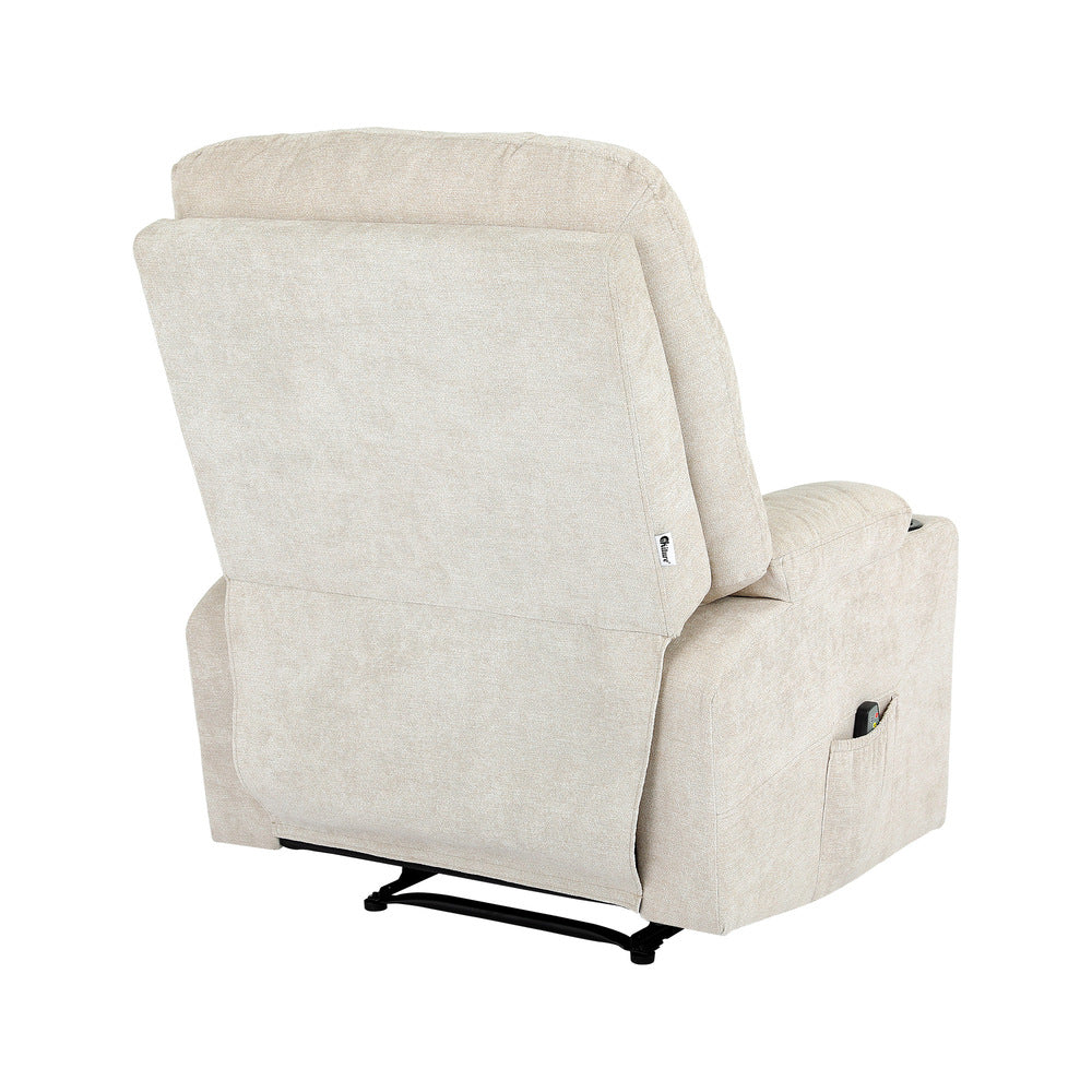 Oikiture Recliner Chair Electric Massage Chairs Heated Polyester Beige-Recliner Chair-PEROZ Accessories