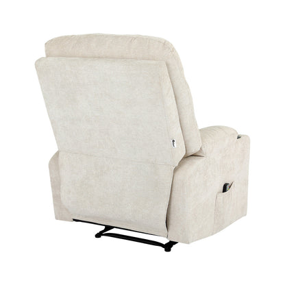 Oikiture Recliner Chair Electric Massage Chairs Heated Polyester Beige-Recliner Chair-PEROZ Accessories