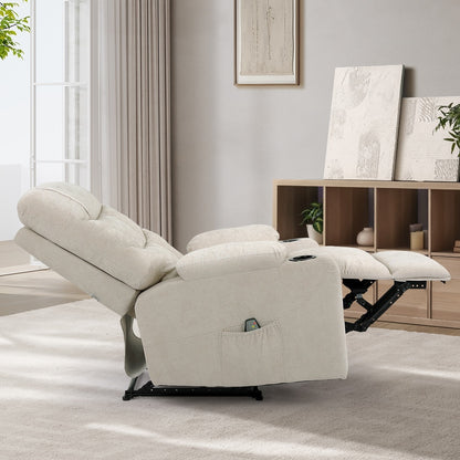 Oikiture Recliner Chair Electric Massage Chairs Heated Polyester Beige-Recliner Chair-PEROZ Accessories